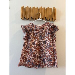 Love The Label Women S Boho Print Flutter Sleeve Tunic Top Shirt Orange Blue